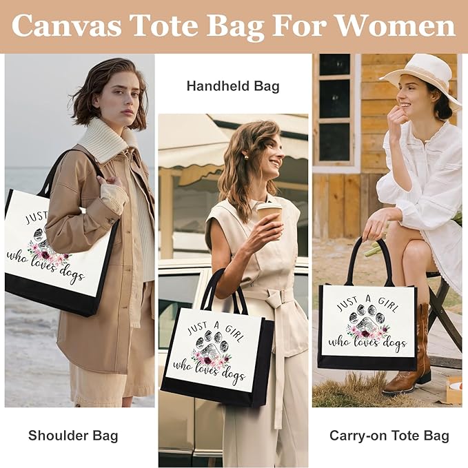 Canvas Tote Bag for Women, Cute Dog Gifts for Dog Lover, Animal Lover Gift Aesthetic Beach Tote Bag Reusable Grocery Bag, Birthday Christmas Gift for Daughter Friends Sisters Bestie Who Loves Dogs