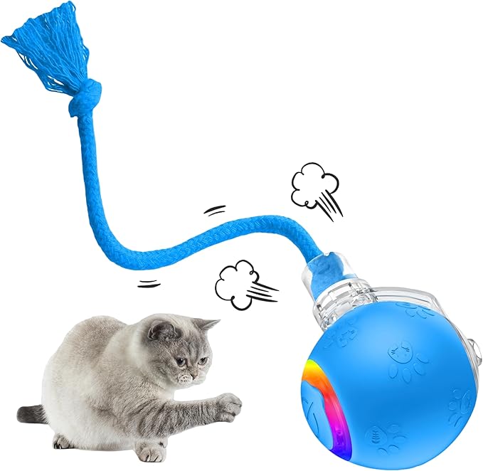 2026 Newly Upgraded Version 3.0 Cat Toys, Cool Intelligent Interactive Cat Ball for Indoor Bored Cats, Automatic Rolling Ball 3.0 Puzzle Toy, Electronic Rolling Pet Chase (Blue-1 pcs)