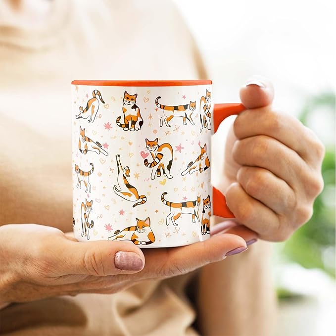 Calico Cat Mug 11 Oz Cute Ceramic Coffee Tea Cup for Women, Funny Cats Lover Gift for Christmas, Birthday, Housewarming - Gifts for Her, Mom, Cat Ladies, Kids and Friends