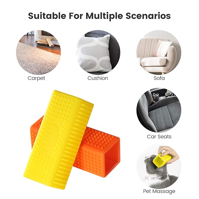 2-Pack Pet Dog Cat Hair Remover for Cars Furniture Carpet Block Roller Sofa Hollow Rubber Cleaner Brush