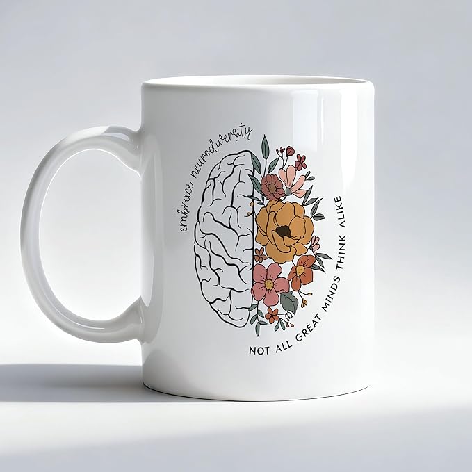 Neurodiversity Autism Awareness Mug, ADHD Autism Acceptance Coffee Cup, SPED Teacher Gifts, Embrace Neurodiversity Not All Great Minds Think Alike Ceramic Coffee Mug 11 oz