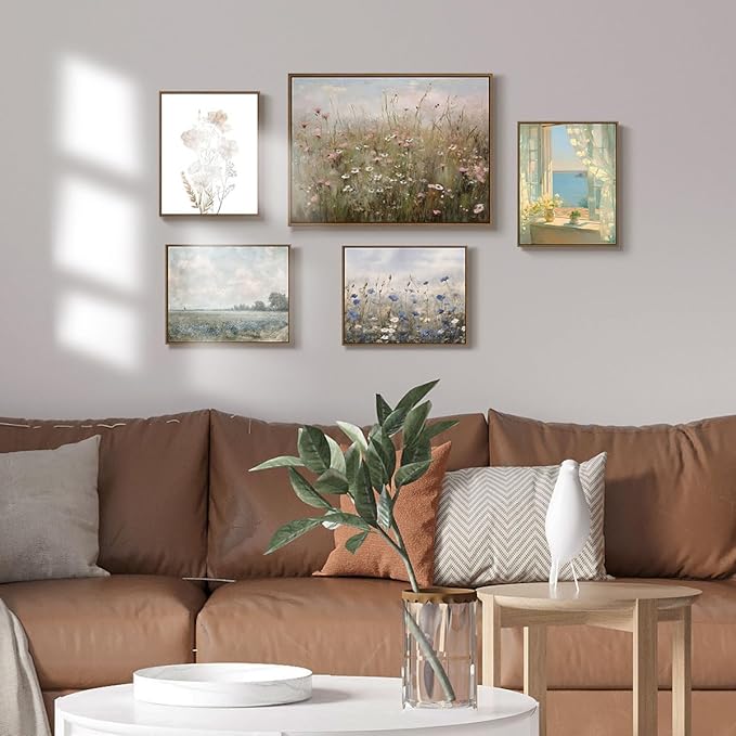 Neutral Watercolor Botanical Wall Art Vintage Floral Canvas Art Prints Orange Flower Plants Picture Minimalist Wall Decor Boho Artwork Framed for Girls Room Bedroom Living Room Decoration, 8"x10"x1Pcs