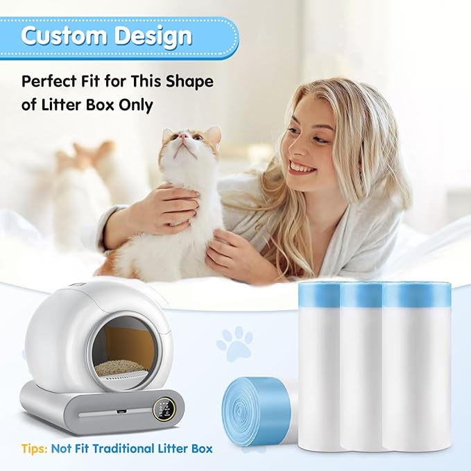 Self Cleaning Cat Litter Box Liner - 60 Counts, Drawstring Cat Litter Waste Container Bags for Self-Cleaning Litter Boxes, Durable, Tear-Resistant, Liquid-Tight