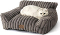 COZY KISS Cute Cat Couch, Fluffy Sofa Bed for Cats and Small Dogs, Premium Faux Rabbit Fur Cats beds for Indoor Cat, Ultra-Soft Supportive Pet Couch Furniture (Grey, S: 25.5''x17.5'')