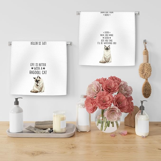 Ragdoll Cat Gifts Kitchen Towels Set of 2, Gifts for RagdollCat Lovers Hand Towels, Life is Better with a Ragdoll Cat Dish Towel Tea Towel for Kitchen, Cat Kitty Owners Kitchen Decor, 16x24In