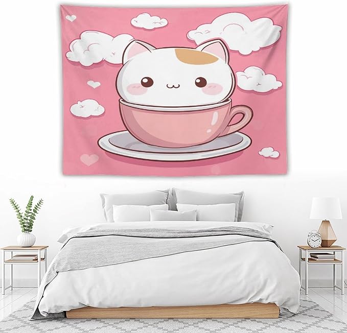 MaSiledy Wall Tapestries Kawaii Cat Tapestry Cat Lover Gifts Aesthetic Bedroom Tapestries Wall Art for Bedroom Wall Hanging for Room 60"x80" Wall Hanging for Home Decor Bedroom Living Room Dorm Decor