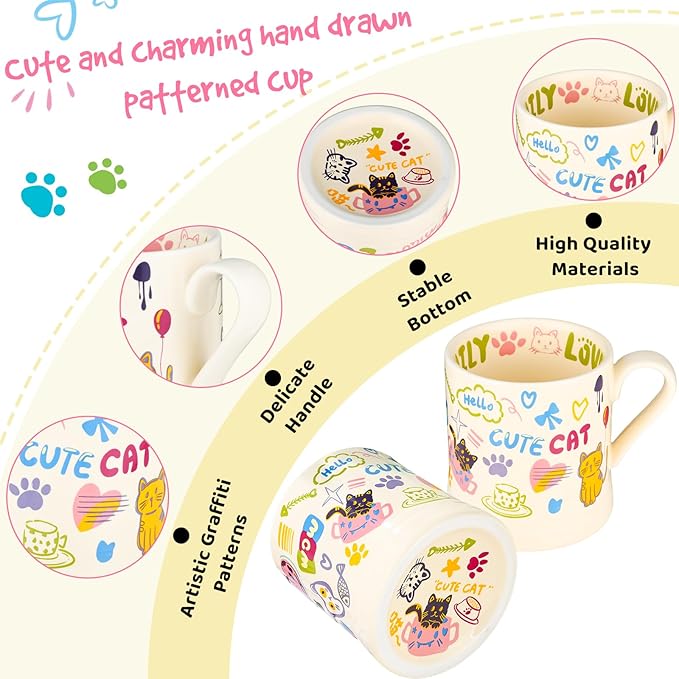 Cat Mug, Cute Coffee Mug, Funny Aesthetic Ceramic Cup for Cappuccino Espresso Tea Milk Juice, Cat Lovers Gifts for Christmas Holiday Party, Dishwasher Safe