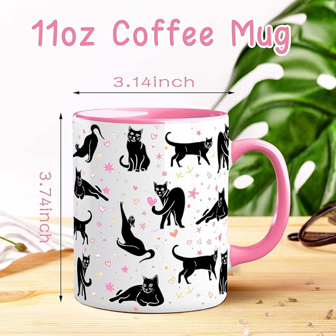 Black Cat Mug 11 Oz Cute Ceramic Coffee Tea Cup for Women, Funny Cats Lover Gift for Christmas, Birthday, Housewarming - Gifts for Her, Mom, Cat Ladies, Kids and Friends