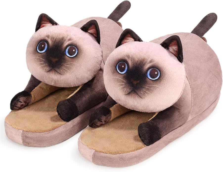 Funny Cat Slippers for Women,Fuzzy Animal Indoor House Shoes with Soft Memory Foam,Comfy Plush Warm Slip-on Slippers,Cat Gifts for Cat Lover
