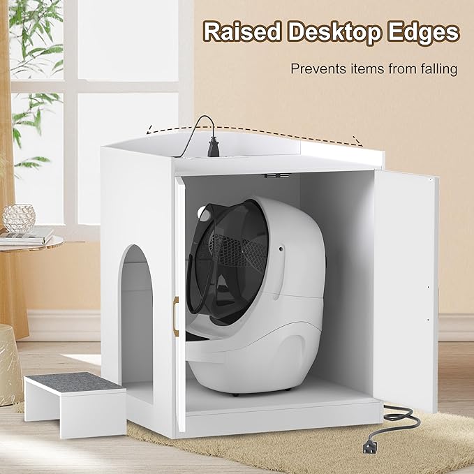 Hey-brother Cat Litter Box Enclosure, Large Hidden Litter Box Furniture with Charging Station, Suitable for Automatic/Self-Cleaning Cats Litter Boxes and Robot, Modern, White JCLB005WT