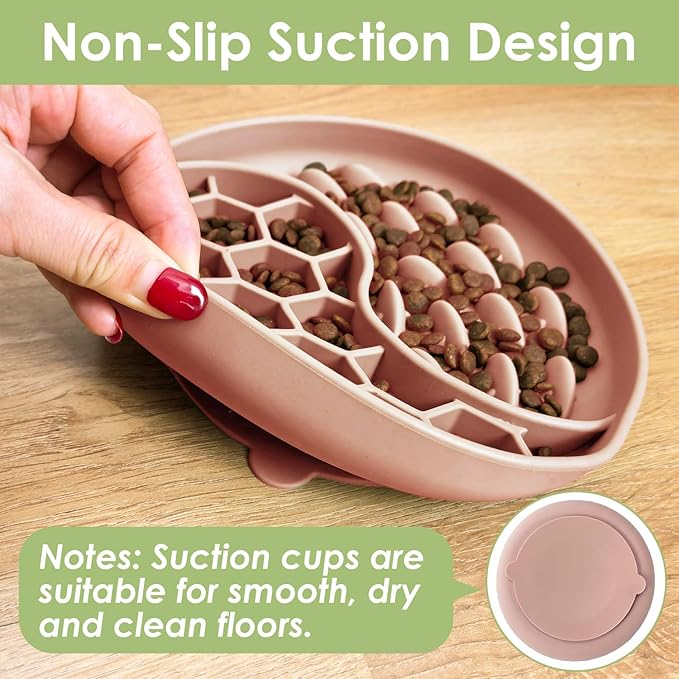 Cat Slow Feeder Bowl,Fun Dog Feeding Bowls with Suction Cups, Anti-Choking, Non-Slip Design, Reduces Boredom, Anxiety,Overeating, Ideal for Medium to Small Dogs & Cats (Pink)