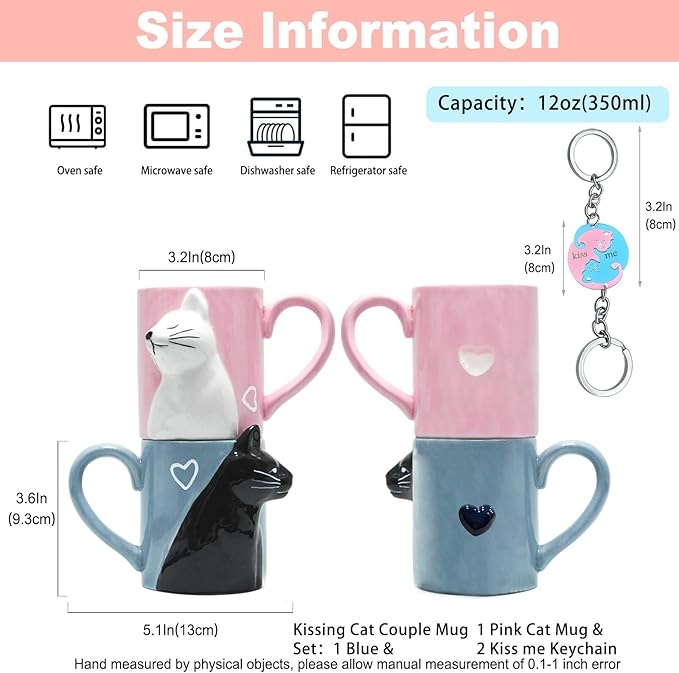 Couple Gifts Cute Kissing Cat Mug Matching Couples Stuff Ceramic Coffee Mugs for Wedding Gifts Anniversary Valentines Engagement Gifts for Couples Cat Lovers 12oz
