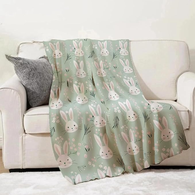 Bunny Rabbit Blanket Gifts - Cute Bunny and Floral Soft Fleece Throw Blankets - Perfect for Kids, Women,Girls, and Spring Decor - 50x60 Inches