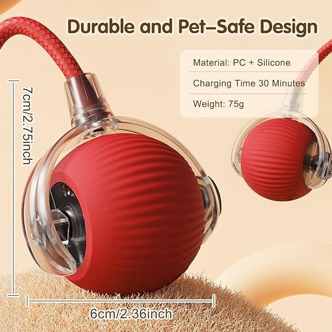 Interactive Cat Toys Ball for Indoor Cats, Interactive Rolling Dog Ball Cat Toy Automatic Cat Toy Self Moving Dog Toys, 360° Rolling Toy Electric Balls for Dog/Cat (Red)