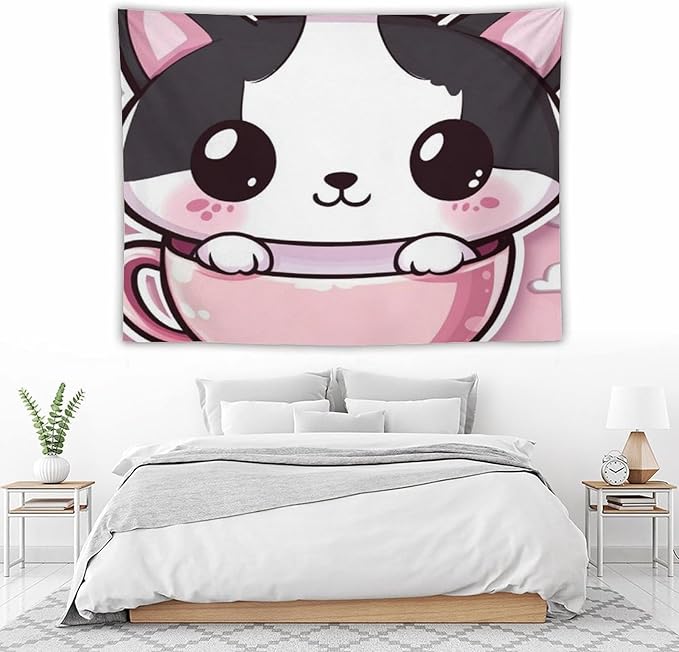 MaSiledy Tapestry Kawaii Cat Tapestries for Bedroom Cute Cat Kitten Tapestry As Wall Art Wall Art for Home Decor Landscape 60"x80" Wall Hanging for Home Decor Bedroom Living Room Dorm Decor