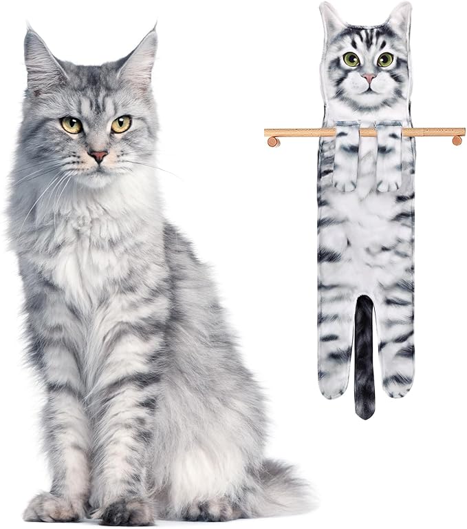 Funny Hand Towels for Bathroom Kitchen Decor - Cute Cat Hanging Hand Towel Kitchen Gadgets - Unique Housewarming Birthday Christmas Cat Lover Gift Ideas for Women Mom Lady Adults