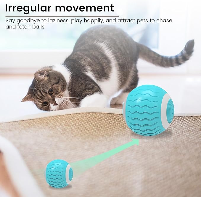 Smart Interactive Cats Toy Ball Wicked Balls,Automatic Moving Cat Ball Toys with Catnip,USB Rechargeable,Best Gift for Your Cat/Kitty,Blue