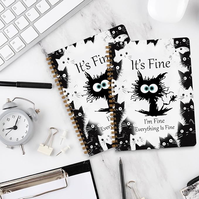 2 Pcs Funny Cat Spiral Notebook, Cute Funny Gifts Journaling Notebooks for Work, College Ruled Notebook Journal Office Classroom Supplies Motivational Cat Themed Gifts for Women Coworkers