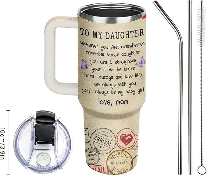 40oz Daughter Tumbler from Mom, Letter to My Daughter Coffee Mug - Envelope Style Inspirational Gift for Adult Daughters, Birthday Christmas Gift from Mother, Best Daughters Ever Travel Cup
