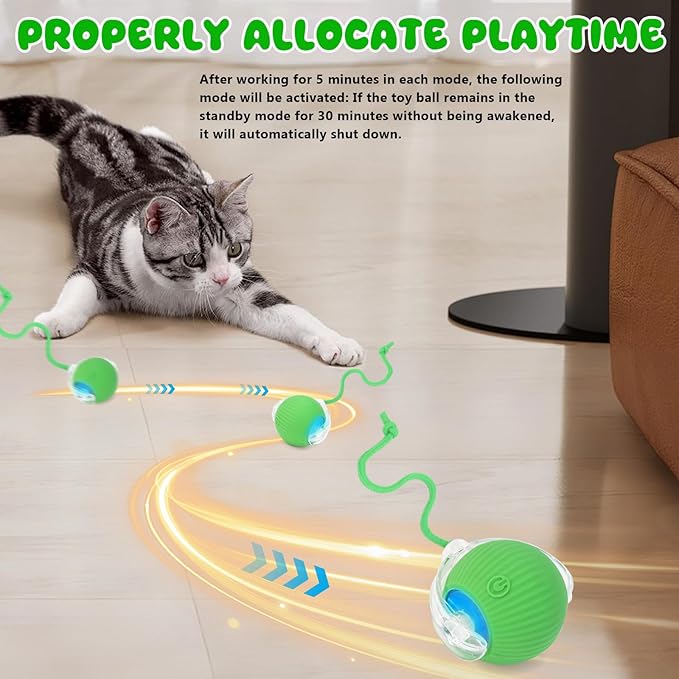 Interactive Cat Toys Ball for Indoor, USB Rechargeable Automatic Interactive Cat Toys with Speedy Tail Rope for Cats, Keep Them Busy