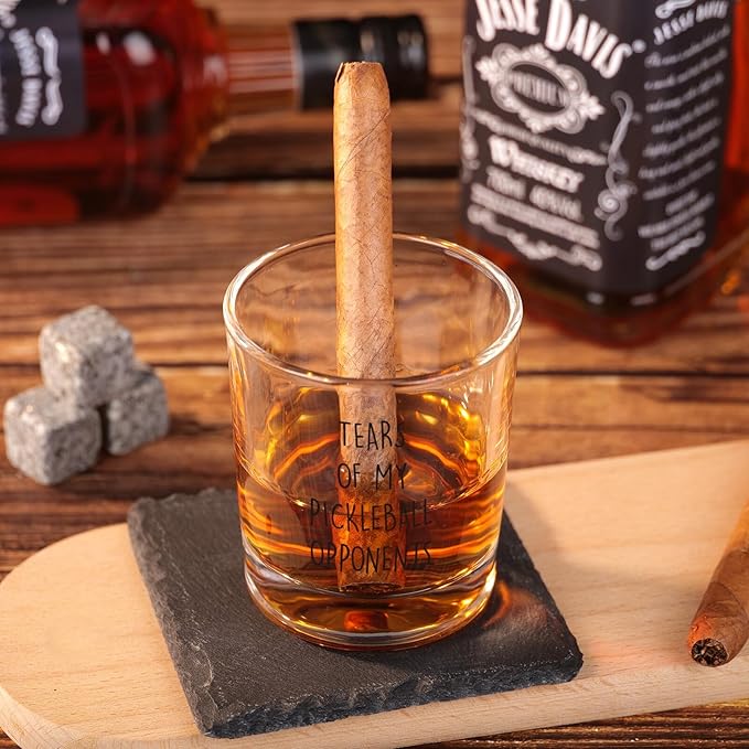 Tears of My Pickleball Opponents Whiskey Glass - Funny Whiskey Gifts for Men, Funny White Elephant Pickleball Gifts Gag Gift Ideas for Men, Christmas Bourbon Glass for Brother Dad Uncle Friends