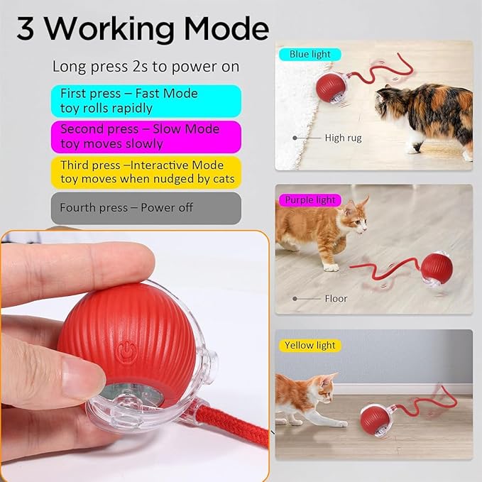 AICase Cat Toys for Indoor Cats,Interactive Automatic with Cord Imitation Mouse, Indoor Smart Rolling Interactive Balls