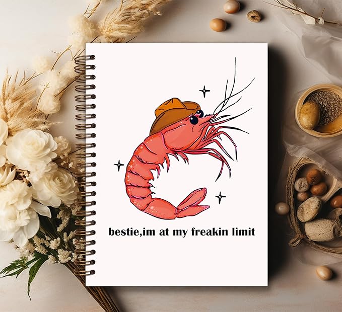 KDHTY Funny Shrimp Western Spiral Notebook,Western Office Supplies,Cute Western Shrimp Notebook for Coworker Teammate Best Friend,Funny School Office Supplies,5.5 x 8.3