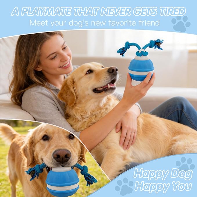 Moving Interactive Dog Toy - Automatic Rolling Wobble Ball for Indoor Play, Keeps Aggressive Chewers Busy, Interactive Fetch Toy for Small & Large Dogs, Puppies, and Adult Cats (Orange)