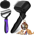 3PC Dog Brush Kit - Self-Cleaning Slicker Brush with Bath Brush & Undercoat Rake | Deshedding Tools for Large - Small Dogs & Cats, Professional Pet Grooming Set for Heavy Shedding, Black