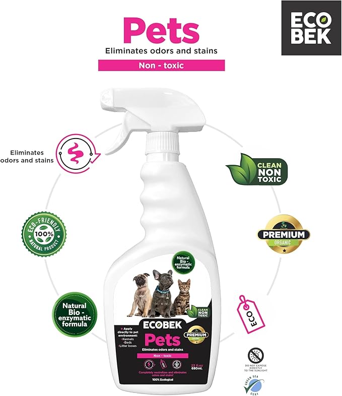 PETS. Stain & Odor Eliminator, 23oz Enzymatic action, for Cats & Dog urine, Ecological solution.