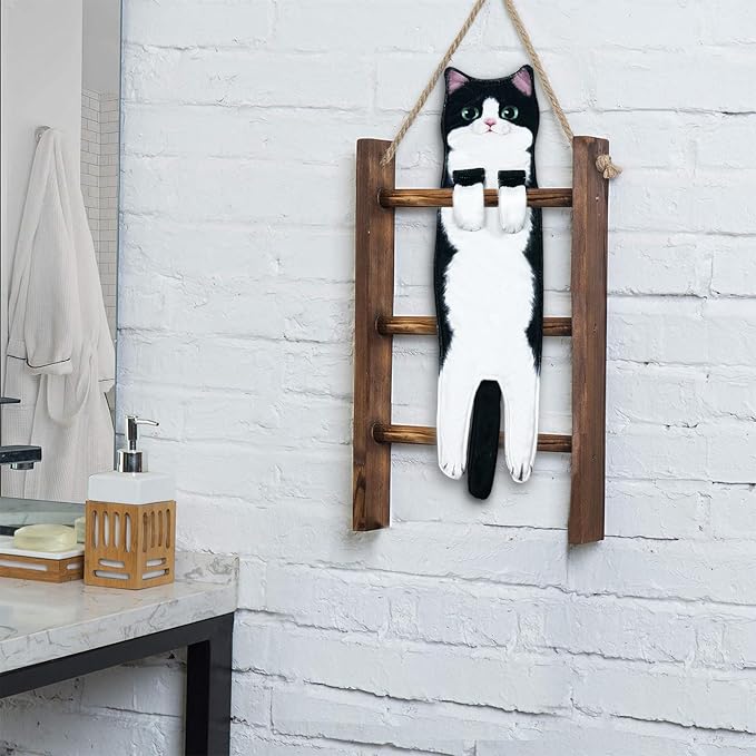 PAT US Funny Cat Hand Towels for Bathroom Kitchen Decor, Cute Decorative Hanging Face Towels, Super Absorbent Soft Polyester Nylon, Housewarming Gift, Cat Lovers Gifts for Women (4 Pack)