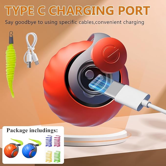 6PCS Interactive Cat Toy Automatic Moving Smart Toy Ball with Replacement Tail for Indoor Bored Cats/Dogs, Sensor Teasing Ball Self-Rolling Pet Chase, Speedy Cat Toys for Pets Exercise (Blue+Orange)