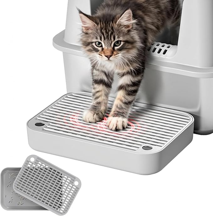 Cat Litter Box Step Ramp with Filter Function, Cat Step Pedal Stool for Self-Cleaning Litter Box, Easy to Clean, Anti-Tracking & Non-Slip,Ideal for Kitten & Elderly Cats,Gray