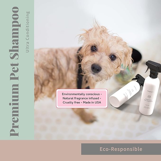 Begley's No Rinse Waterless Pet Shampoo, Bathless Cleaning, Deodorizing, and Odor Removal for a Shiny, Fresh Smelling Coat - Effective for Dogs, Puppies, and Cats - Fresh Citrus Scent