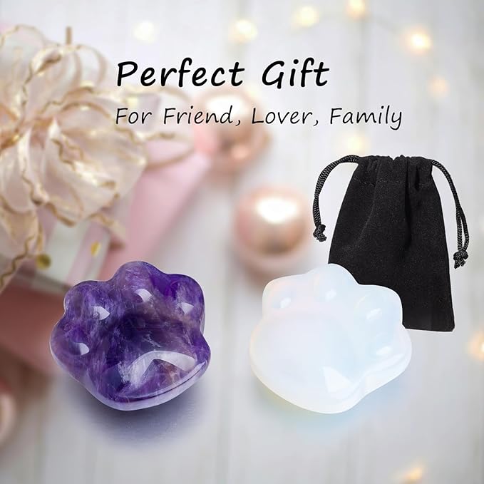 Cat Amethyst Crystals and Healing Stones, Natural Stone for Anxiety Relief, Emotional Balance & Positive Energy, Worry Stones for Stress Relief, Unique Gift for Crystal Cat Lovers Women Men (Amethyst)