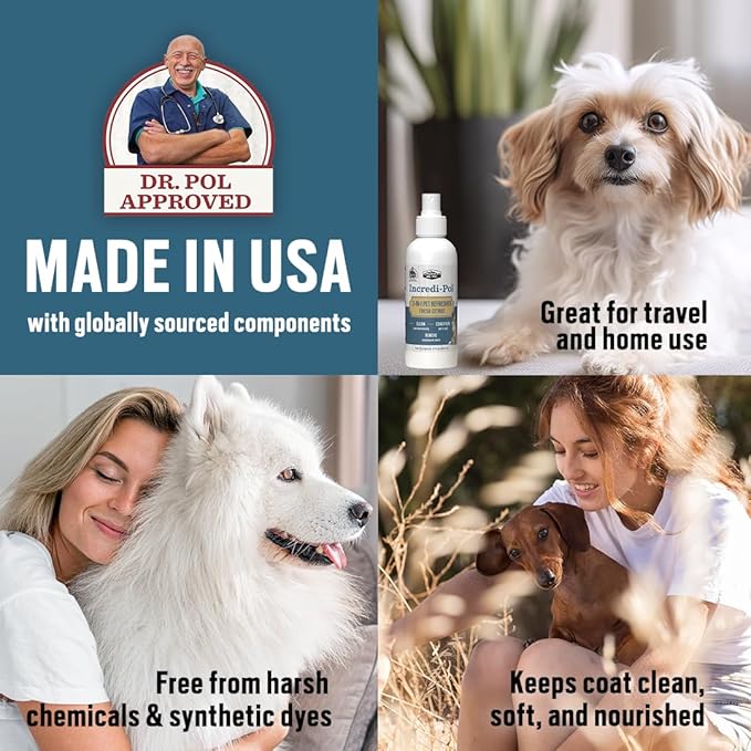Dr. Pol Incredi-Pol 3-in-1 Pet Refresher | Waterless Coat Cleaner & Conditioner | Pet Odor Eliminator | Fine Mist Spray for Dogs & Cats | Freshens, Cleans & Softens Fur | 3 oz | Lavender