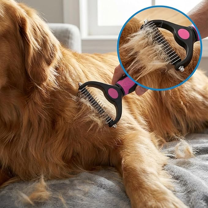 4PCS Self Cleaning Slicker Brush, Pet Grooming Rake, Bath Brush & Massage Brush for Short/Long Haired Dogs, Cats & Horses, Pet Grooming Deshedding Tools - Pet Supplies (Pink Black)