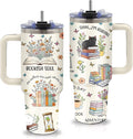 Book Lovers Gifts - Bookish Reading Book Tumbler 40oz with Handle and Straws, Leak-proof, Stainless Steel Insulated Travel Coffee Mugs for Books Lovers Cup, Gifts for Librarian Readers Birthday
