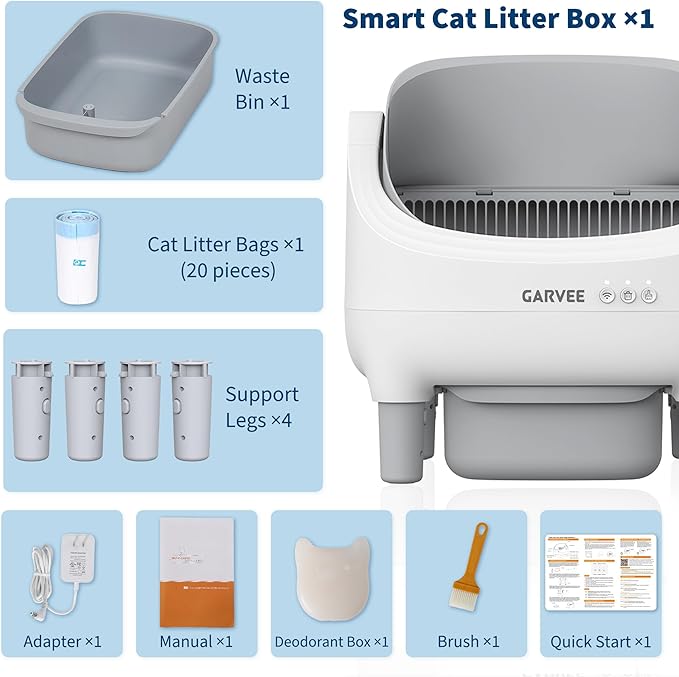 Self Cleaning Litter Box, Automatic Cat Litter Box with APP Control, Odor-Free Waste Disposal Includes Trash Bags, Large Waste Bin, Open-Top, for Large Cats & Multiple Cats