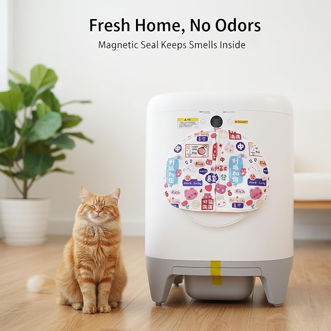 Curtain for Self Cleaning Cat Litter Box,Reduces Cat Litter Bounce, Stops Odors from The Litter Box Self Cleaning (White Red)