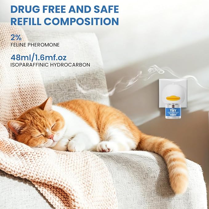 Cat Calming Diffuser, 6 in 1 Kitten Pheromones Calming Diffuser, Multicat Calming Diffuser, Relaxing Pheromone for Cat Relief Stress Anxiety Fighting Scratching, 2 Diffuser 4 Refill(48ml)
