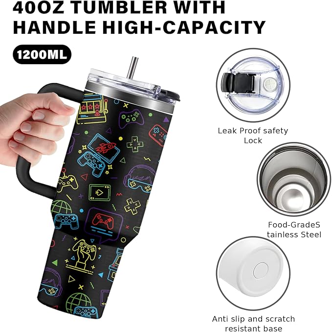 Gaming Gifts for Men Boys, Gamer Gifts for Men, 40oz Gamer Tumbler Cup, Gaming Mugs, Teen Boy Gift Gamings Stuff, Gaming Gamepad Present for Son, Birthday Gift for Him Boys Gamings Cup(Style4)