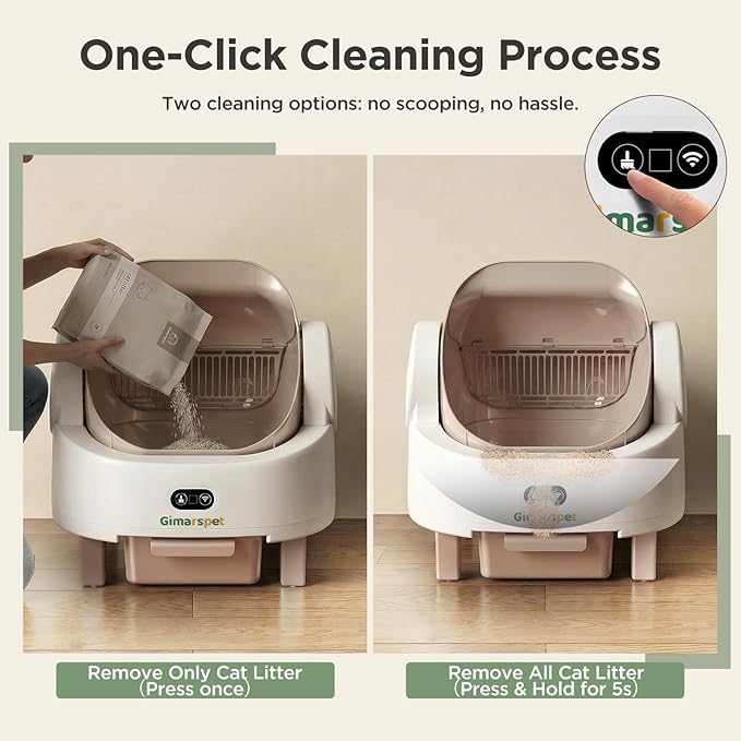 Gimars Open Top Design Self Cleaning Litter Box, Automatic Cat Litter Box for Multiple Cats & Senior Cats, App Control with Safety Sensors, Low Odor, Includes Trash Bags & Litter Mat
