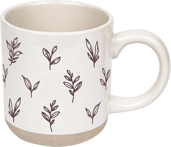 Sweet Water Decor Autumn Coffee Mug with Brown Leaves Design, 14oz Stoneware Cup for Tea & Cider, Microwave & Dishwasher Safe, Cozy Fall Gift