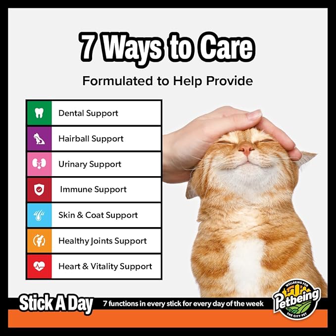 Stick a Day Cats | Specially Formulated 7-in-1 Functions Daily Real Meat Supplement for Cats | Cat Chew Stick & Pet Vitamins Supplements Combination (7-Pack x 4, Mix)