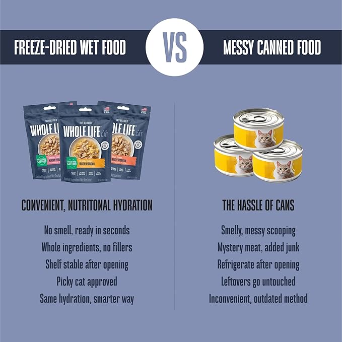 Whole Life Cat Freeze Dried Cat Food - Human-Grade Wet Food Toppers, Snacks & Lickable Treats, Instantly Hydrating Natural Broth Just Add Water - Salmon & Tuna, 4.5 Oz