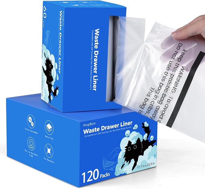 120 Pack Litter Box Robot 3 4 Waste Bags, Self Cleaning Cat Litter Box Robot Waste Liner Bags Replacement, Heavy Duty 9-11 Gallons of Capacity