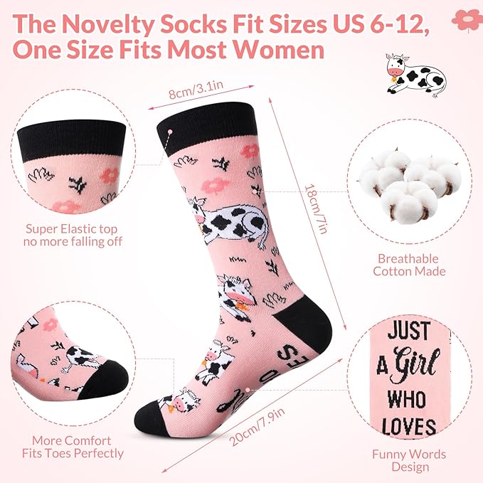 Funnymoom 2 Pack Cute Cow Gifts Set Skinny Tumbler 20 oz Travel Coffee Mug Novelty Cute Animals Socks, Christmas Birthday Party Gifts for Cow Themed