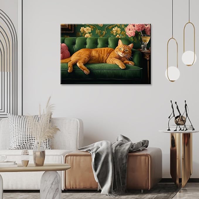 Cute Orange Cat Wrapped Framed Print Poster Pet Art Funny Orange Cat Lover Gift Wall Art Room Decor Aesthetics Ready To Hang 12X18 inch