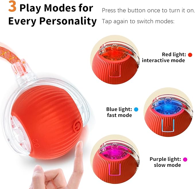 Interactive Cat Toys for Indoor Cats Smart Automatic Ball Rolling for Bored Kitten Pet Upgraded Speedy Moving Chase Dogs Toy Easter Gifts Red Dragonfly